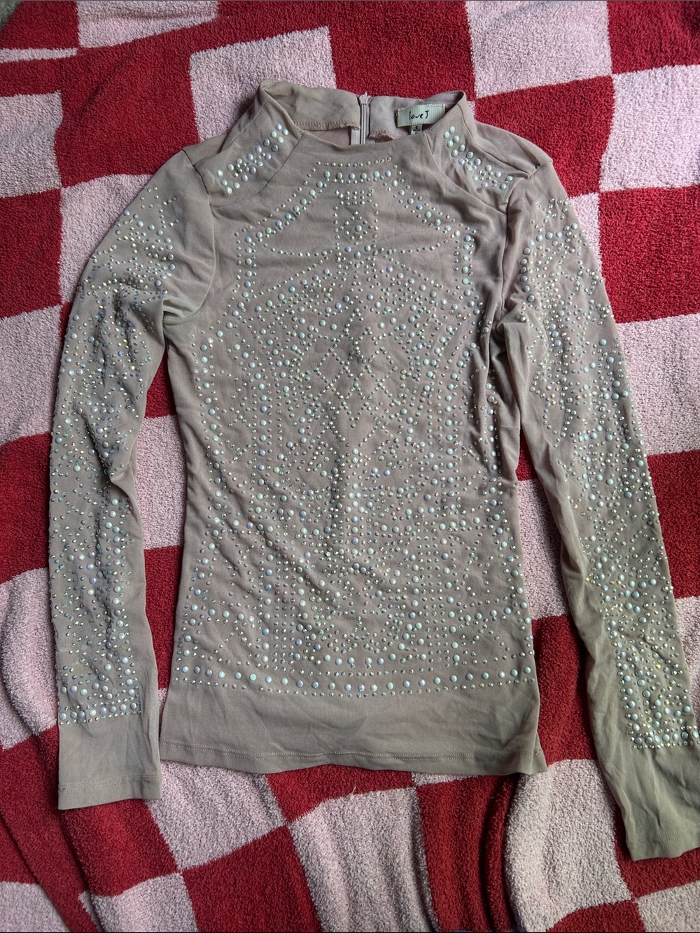 Studded Long-Sleeve Crewneck Top - blush